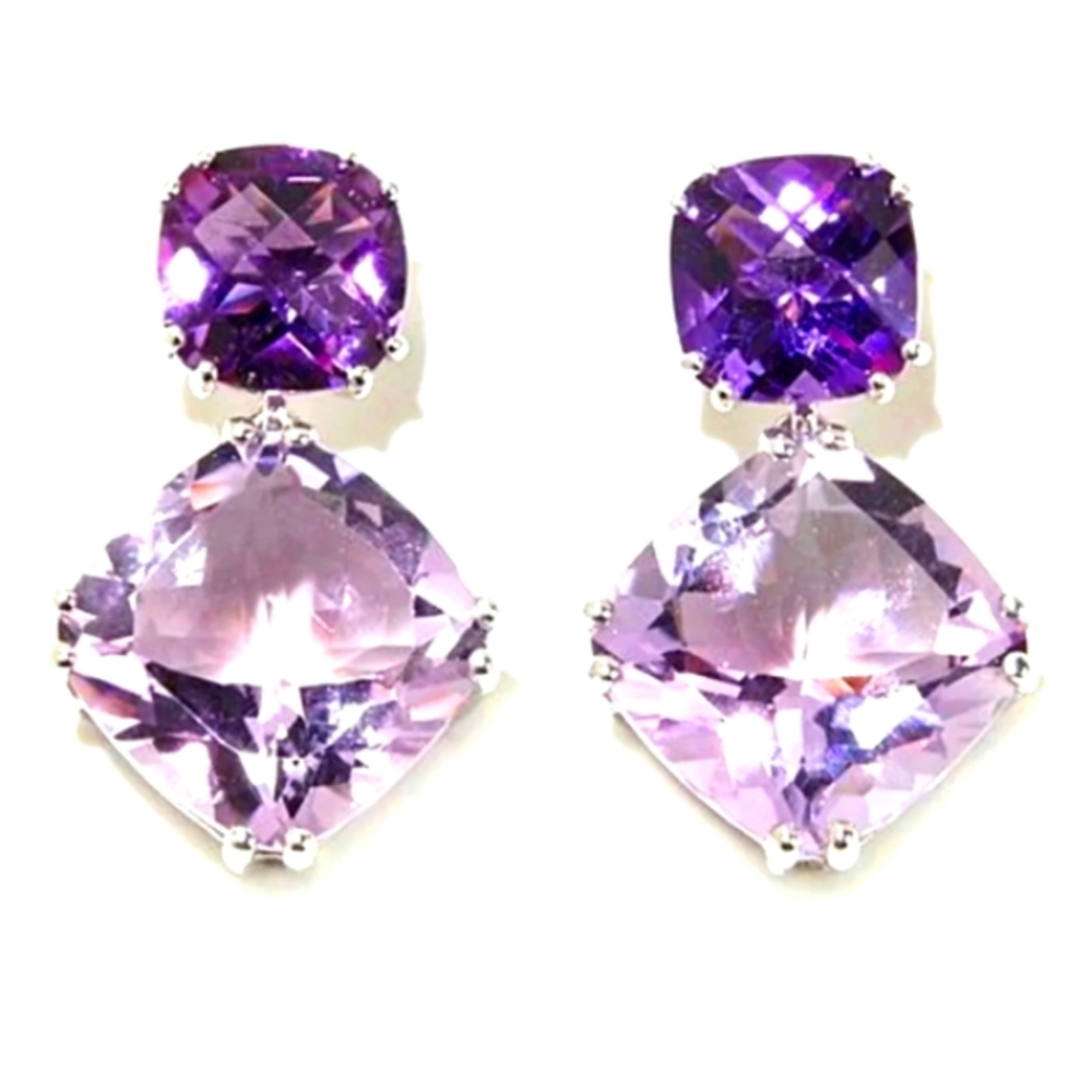 *6 Carats* 925 STERLING SILVER AMETHYST Gemstone Dangle EARRINGS